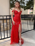 Charming Mermaid Sweetheart Red Sequins Lace Prom Dress with Slit lpk536|Selinadress