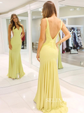 Charming Mermaid V Neck Daffodil Elastic Satin Prom Dress lpk539|selinadress