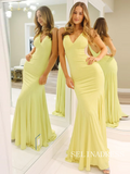 Charming Mermaid V Neck Daffodil Elastic Satin Prom Dress lpk539|selinadress
