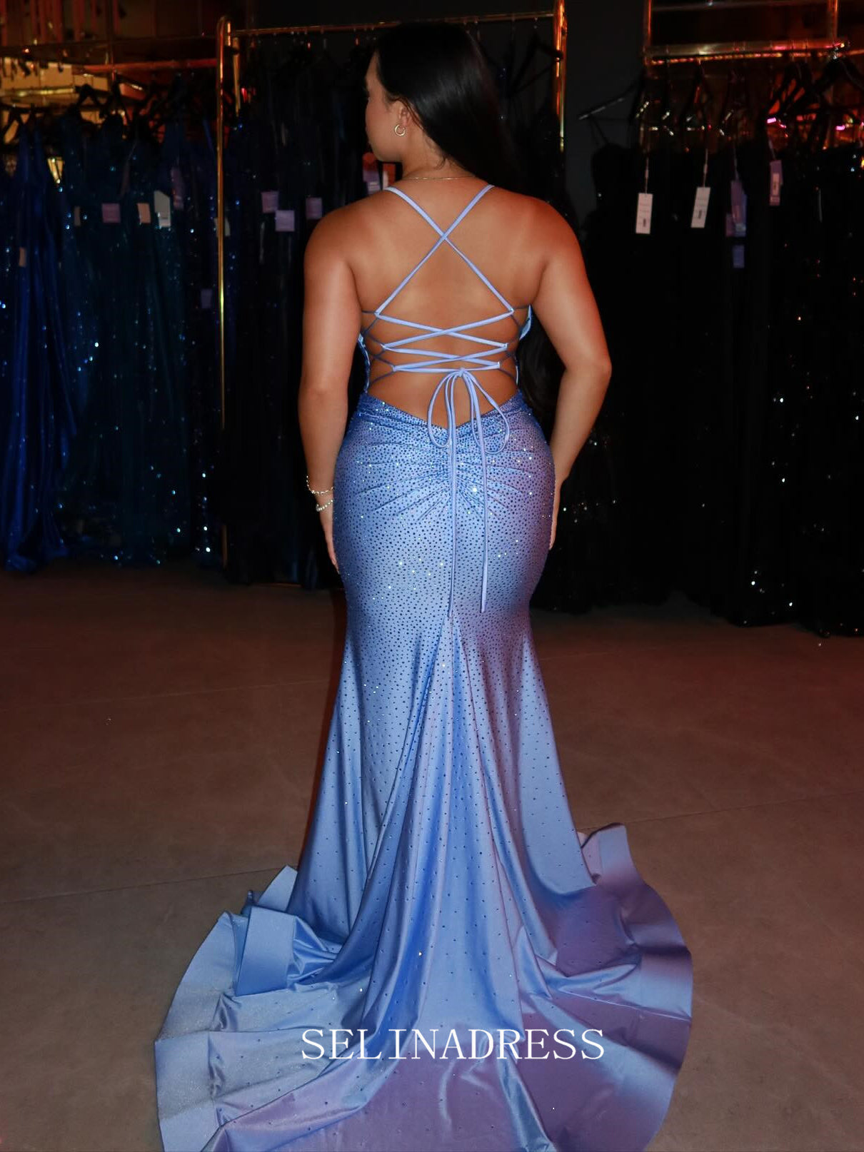 Charming Mermaid Spaghetti Straps Blue Sparkly Long Prom Dress With Rhinestone lpk554 Charming Mermaid Spaghetti Straps Blue Sparkly Long Prom Dress With Rhinestone lpk554