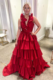 Chic A-line Flouncing Halter Unique Sage Long Prom Dress Multi-layered Evening Gowns LPK201|Selinadress