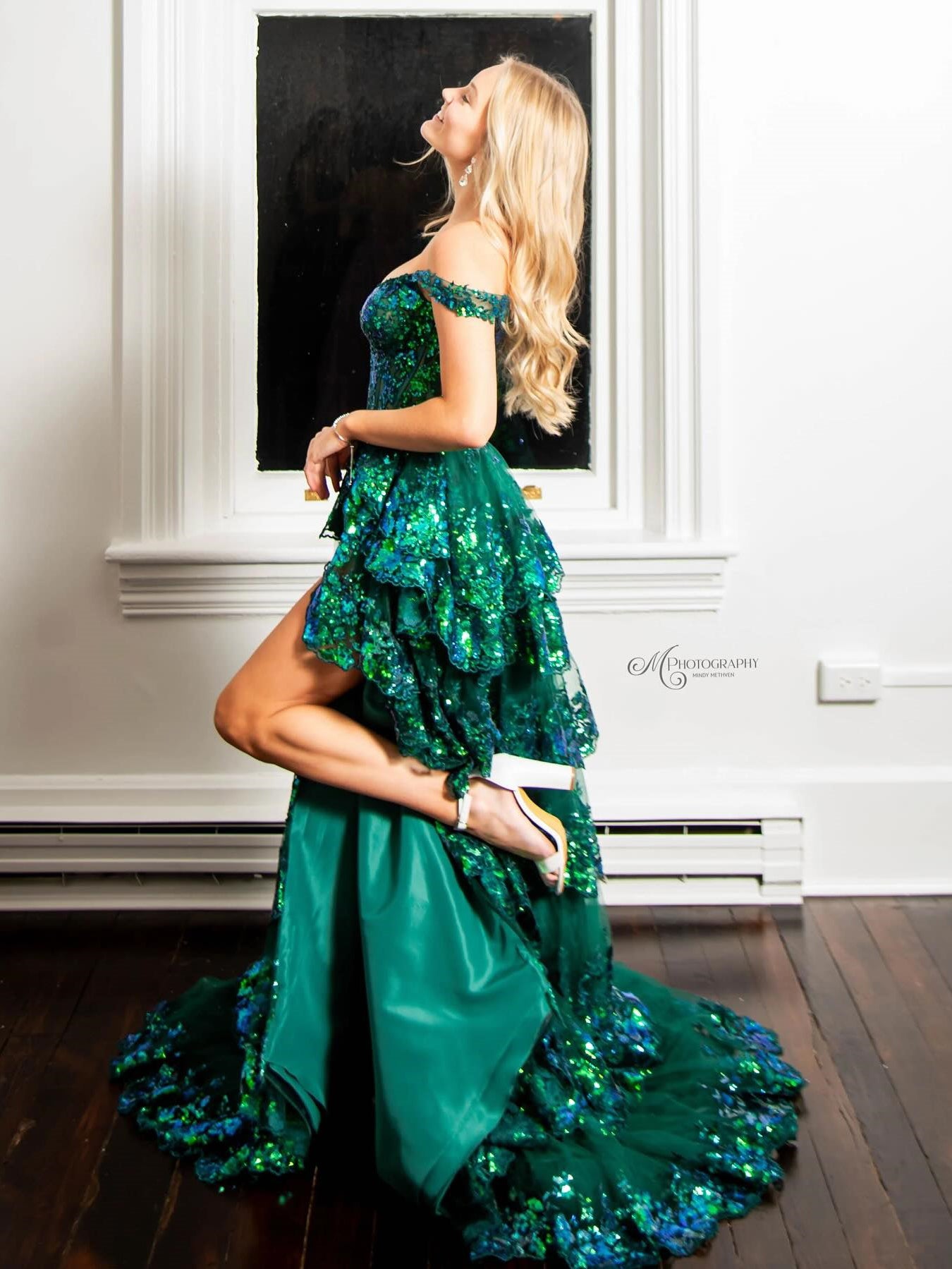 Chic A-line Gorgeous Layered Long Prom Dress Green Sequins Evening Gow SELINADRESS Chic A-line Gorgeous Layered Long Prom Dress Green Sequins Evening Gow SELINADRESS