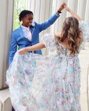 Chic A-line Off-the-shoulder Flower Long Prom Dress Tulle Elegant Evening Dress #JKSS620|Selinadress