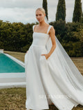 Chic A-line Satin Wedding Dresses Rustic Cheap Bridal Gowns EWR152|Selinadress
