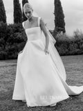Chic A-line Satin Wedding Dresses Rustic Cheap Bridal Gowns EWR152|Selinadress