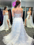 Chic A-line Sweetheart Long Pom Dress White Sparkly Evening Dresses LPK176|Selinadress