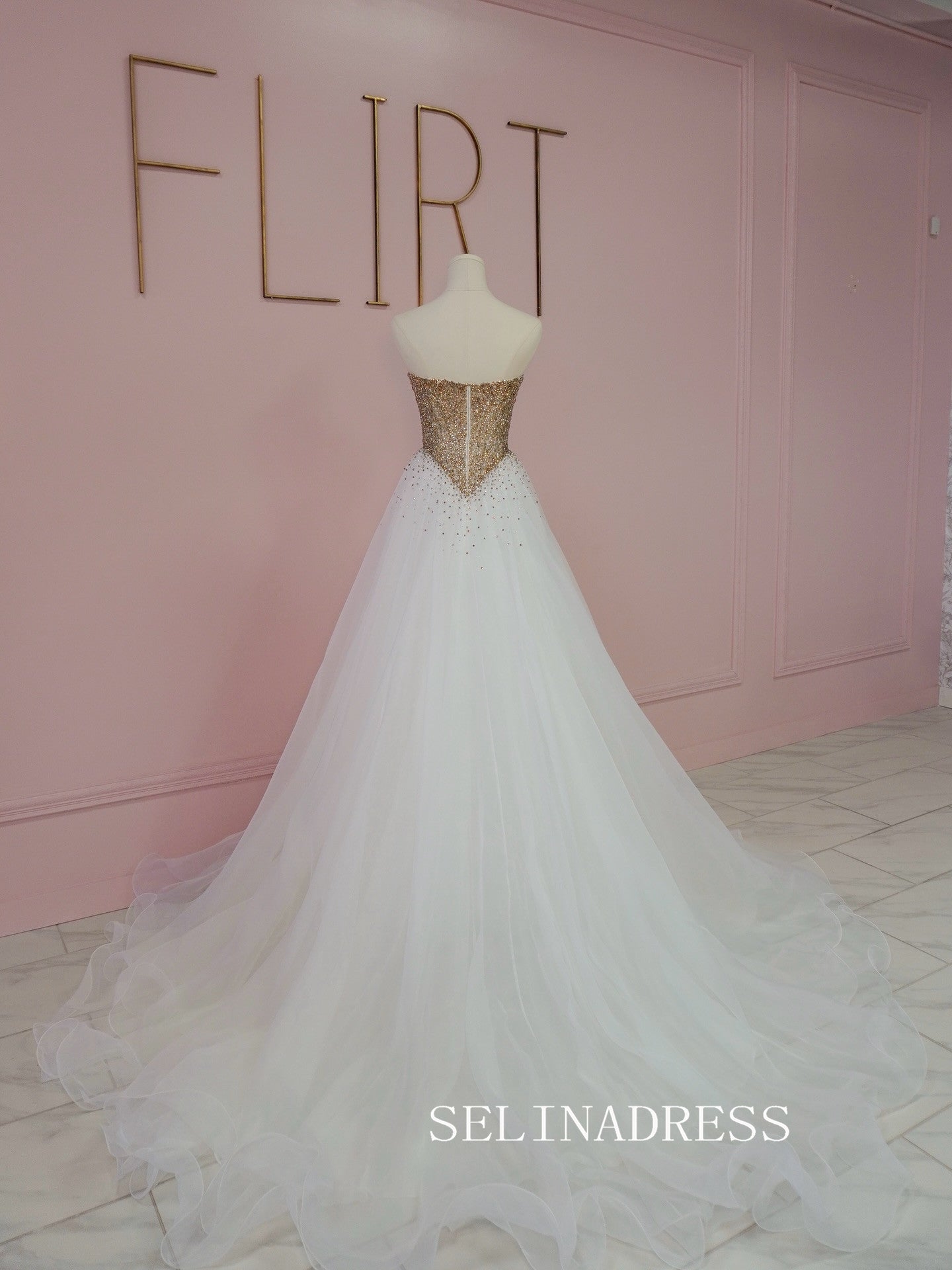 Chic A-line White Long Prom Dresses With Gold Beaded Elegant Formal Evening Gowns SEA029|Selinadress