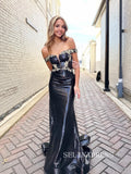 Chic Black Mermaid Long Prom Dresses Applique Lace Evening Dresses lpk504|Selinadress