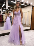 Chic Charming Spaghetti Straps Lilac Prom Dresses With Silt Evening Dress lpk525|Selinadress
