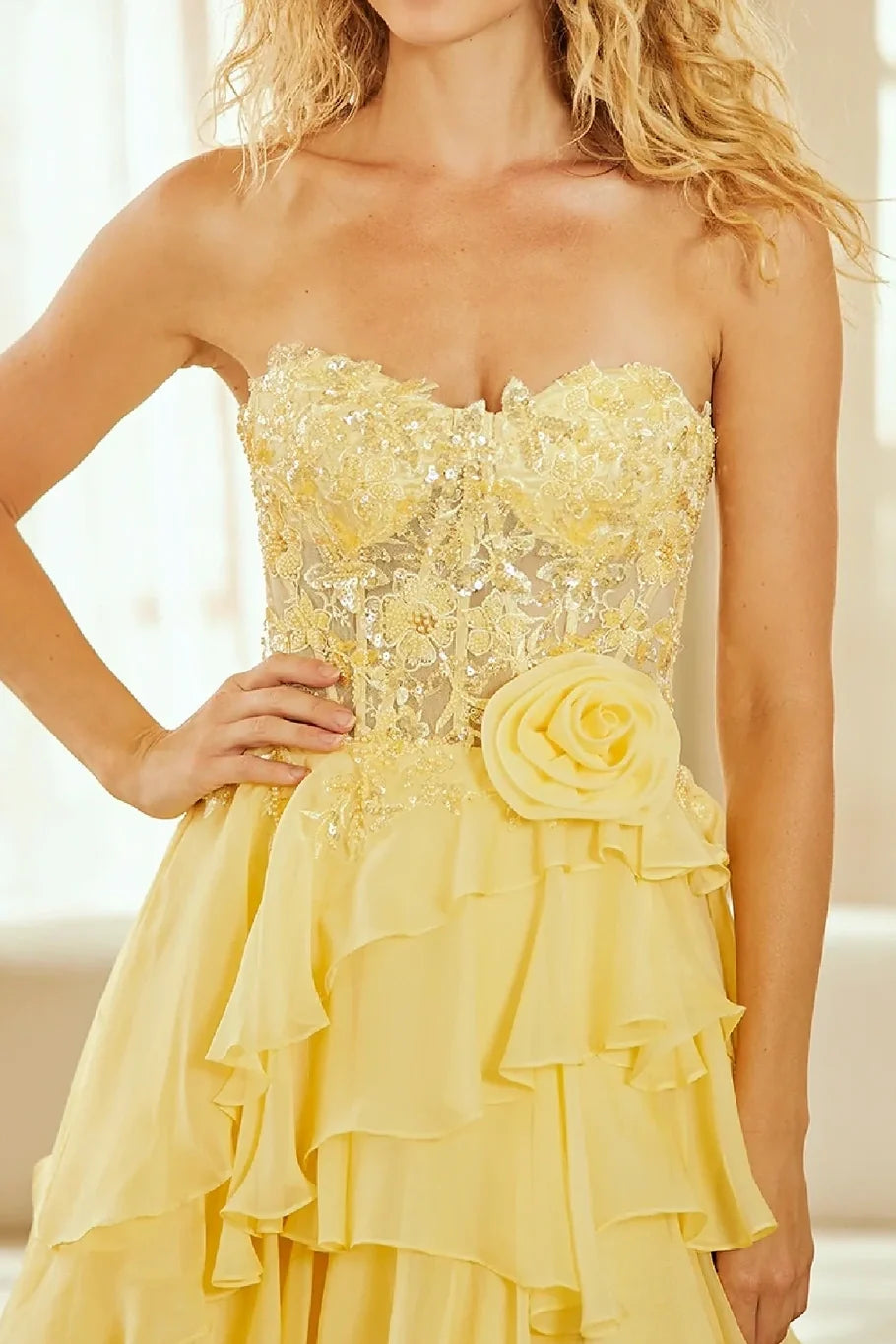 A-Line Chiffon Tiered Empire Party Prom Dress With Leg Slit lck027|Selinadress