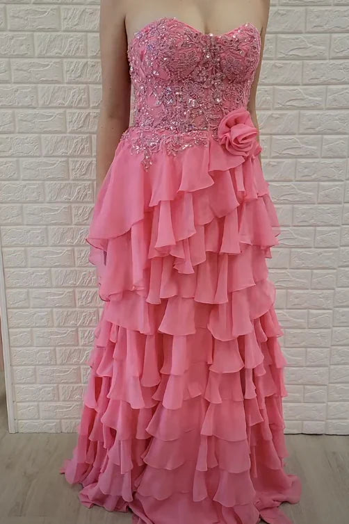 A-Line Chiffon Tiered Empire Party Prom Dress With Leg Slit lck027|Selinadress