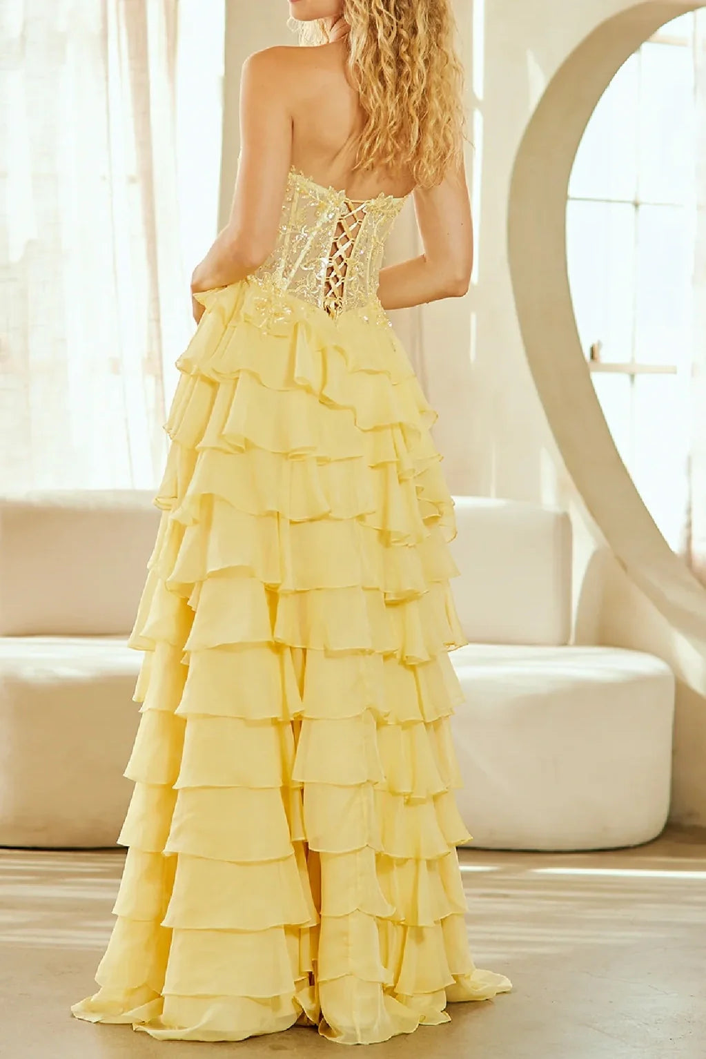 A-Line Chiffon Tiered Empire Party Prom Dress With Leg Slit lck027|Selinadress