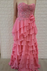 A-Line Chiffon Tiered Empire Party Prom Dress With Leg Slit lck027|Selinadress