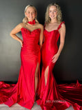 Chic Gorgeous Mermaid Spaghetti Straps Long Prom Dresses Black Evening Dresses sew0319|Selinadress