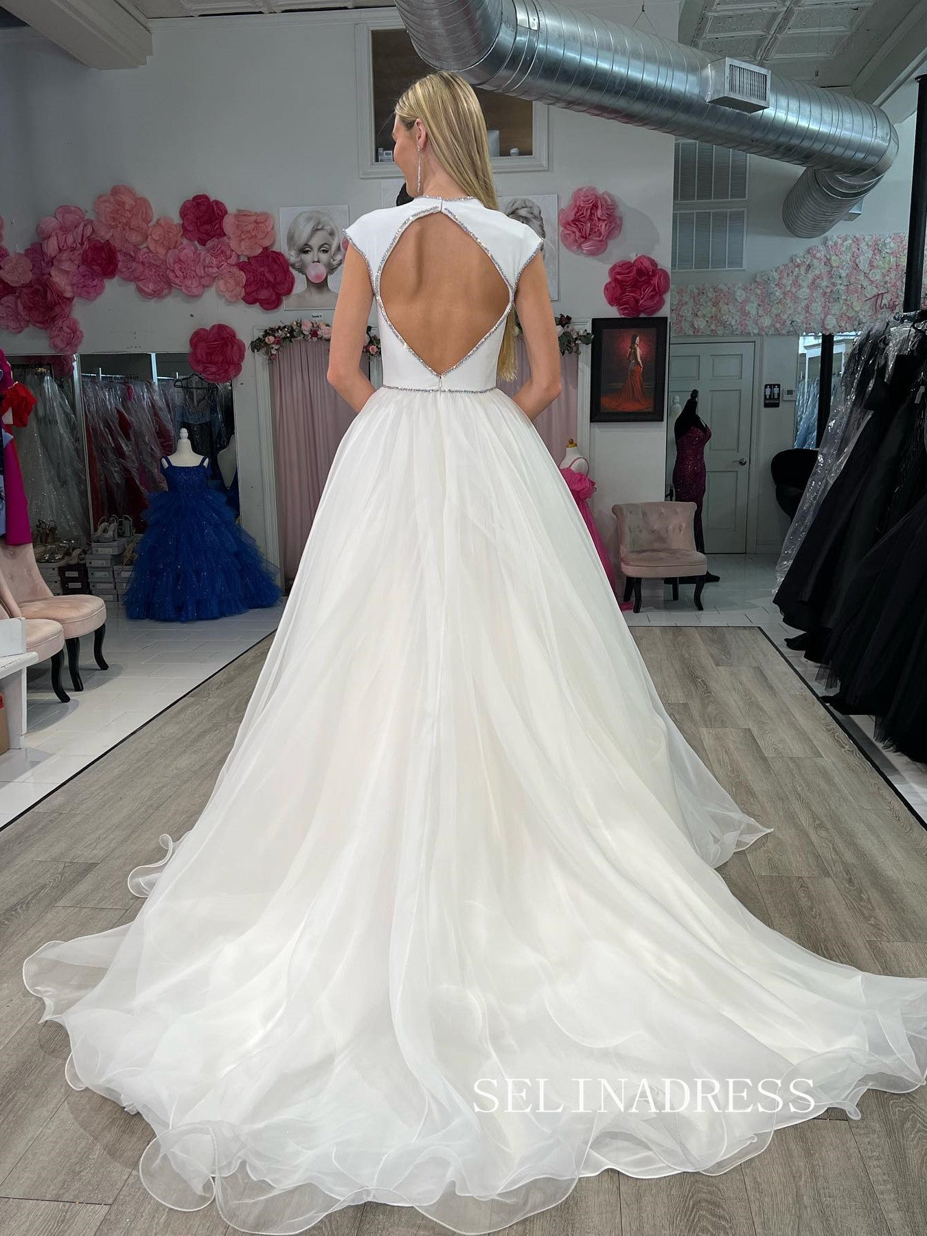 Chic White Long Prom Dresses Open Back High Slit Evening Dress #TKL201 SELINADRESS Chic White Long Prom Dresses Open Back High Slit Evening Dress #TKL201 SELINADRESS
