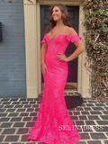 Cute Off the Shoulder Pink Lace Prom Dress Mermaid Evening Dress lpk533|Selinadress