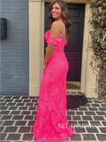 Cute Off the Shoulder Pink Lace Prom Dress Mermaid Evening Dress lpk533|Selinadress