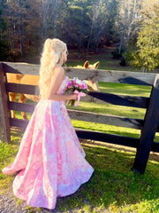 A-Line Empire-Waist Pink Strapless Long Prom Dress with Pearls lpk250|Selinadress