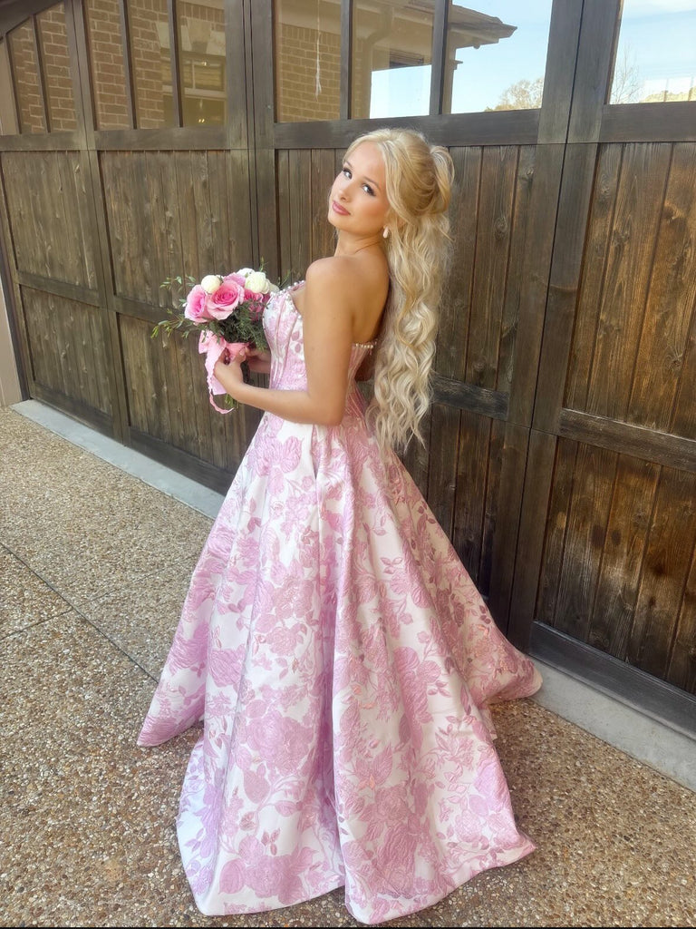 empire waist prom dress A-Line Empire-Waist Pink Strapless Long with Pearls lpk250 – SELINADRESS easter_in_bloom Rose gold prom dress! Color:Tawny Burnish Royal Blue
