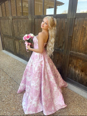 A-Line Empire-Waist Pink Strapless Long Prom Dress with Pearls lpk250|Selinadress