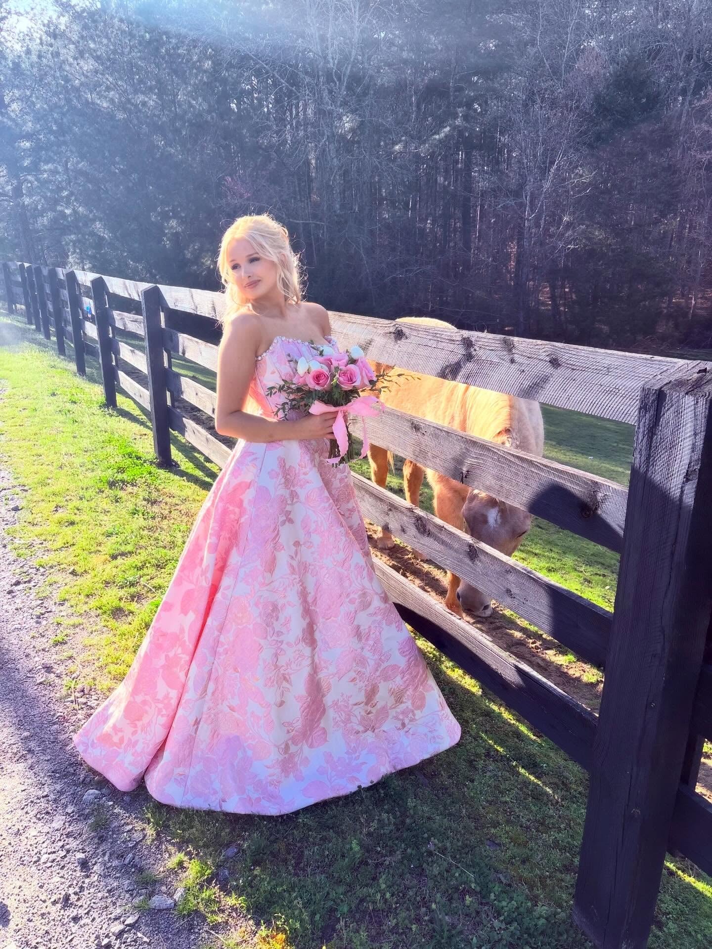 A-Line Empire-Waist Pink Strapless Long Prom Dress with Pearls lpk250|Selinadress