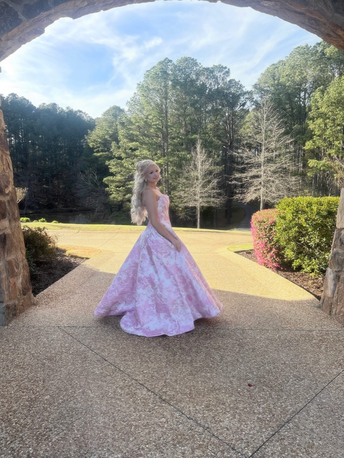 A-Line Empire-Waist Pink Strapless Long Prom Dress with Pearls lpk250|Selinadress