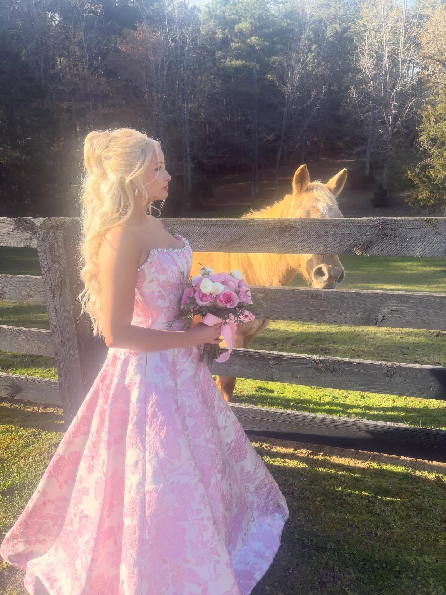 A-Line Empire-Waist Pink Strapless Long Prom Dress with Pearls lpk250|Selinadress