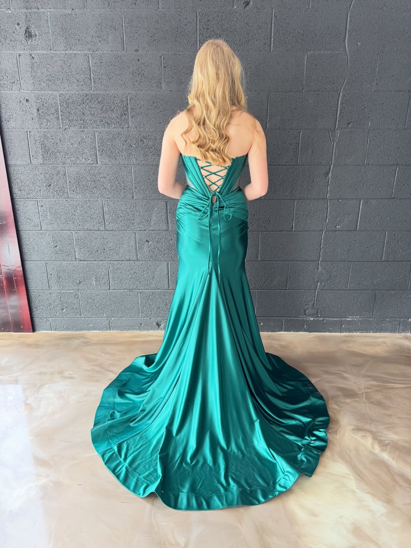 Emerald Green Satin Mermaid Prom Dress with High Slit & Beads Eveing Dress SKL008|Selinadress