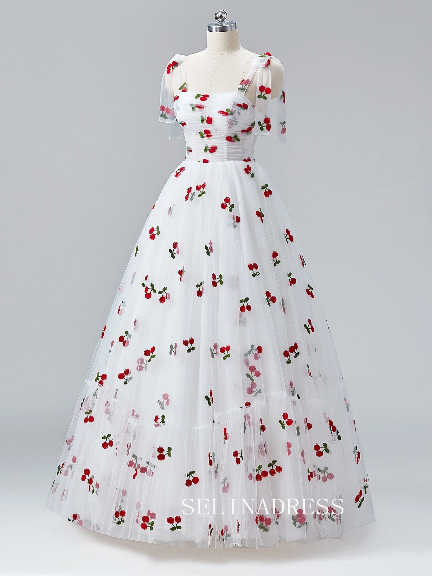 Fairytale White Cherry Long Prom Dress Ruffle Spaghetti Straps Formal Dresses TKL2106 Fairytale White Cherry Long Prom Dress Ruffle Spaghetti Straps Formal Dresses TKL2106