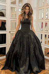 A-Line Satin Strapless Maxi Party Prom Dress Evening Dress lck009