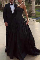 A-Line Satin Strapless Maxi Party Prom Dress Evening Dress lck009