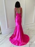 Fuchsia Mermaid Plunging V Neck Satin Mermaid Long Prom Dress lpk564|Selinadress