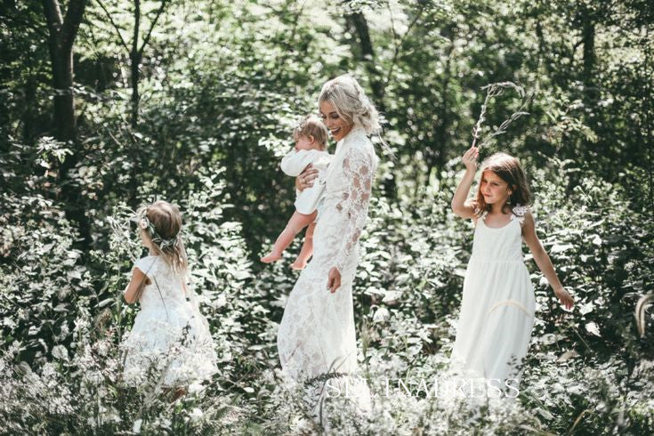 High Neck Open Back Boho Lace Mermaid Wedding Dresses with Long Sleeves GRK015|Selinadress