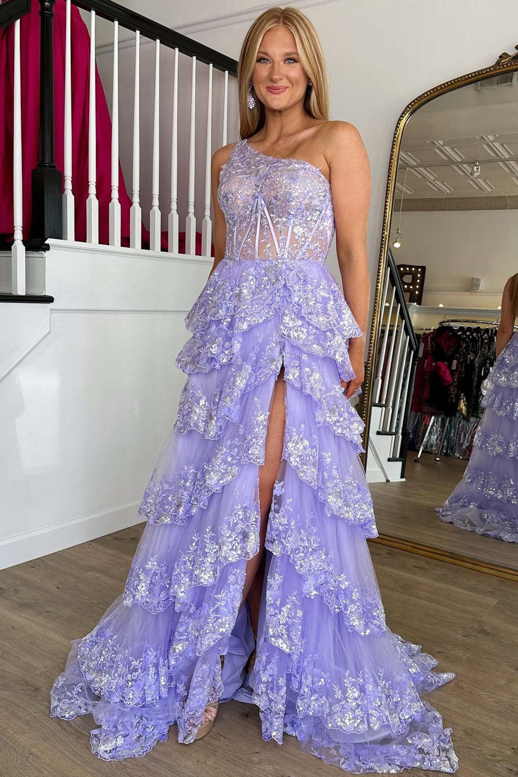 one shoulder lace prom dress One Shoulder Lace Up Sequins Mermaid Prom Dress