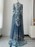 Gorgeous High Neck Long Sleeve Luxury Long Prom Dress Blue Beaded Evening Dress Formal Gown FUE018|Selinadress