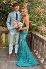 Mermaid Green Lace V-Neck Strapless Empire Party Prom Dress lck014