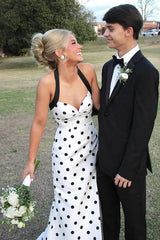 Halter Sweetheart Mermaid Satin Polka Dots Party Prom Dress lck016
