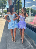 A-line Off-the-shoulder Beautiful Lace Short Prom Dress Cute Tulle Homecoming Dress JKW010|Selinadress