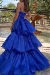 Chic Sheath/Column One Shoulder Long Prom Dresses Elegant Royal Blue Beaded Evening Dress LPK095