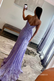 Lavender Strapless Mermaid Ruched Lace Prom Dress with Slit lpk571|Selinadress