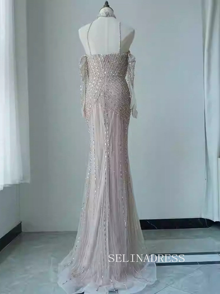 Luxurious High Neck Arabic Long Sleeves Beaded Long Formal Evening Dre SELINADRESS Luxurious High Neck Arabic Long Sleeves Beaded Long Formal Evening Dre SELINADRESS