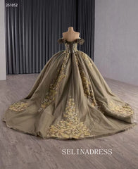 Luxury Off-the-shoulder Ball Gown Floral Beaded Long Prom Dress Quincess Dress 251052|Selinadress