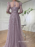 Luxury Square Long Sleeve Prom Dress Beaded Long Evening Gowns A71762A|Selinadress