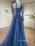 Luxury Square Long Sleeve Prom Dress Beaded Long Evening Gowns A71762A|Selinadress