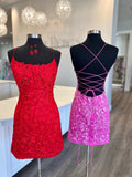 Sheath/Column Spaghetti Straps Applique Short Prom Dress Homecoming Dresses #MHL115
