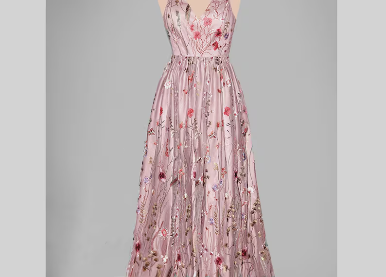 Chic A-line V neck Embroidery Long Prom Dress Beautiful Boho Formal Go SELINADRESS Chic A-line V neck Embroidery Long Prom Dress Beautiful Boho Formal Go SELINADRESS