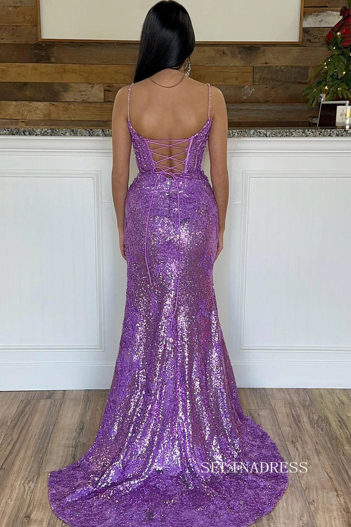 Mermaid Spaghetti Straps Red Long Prom Dresses Thigh Split Beaded Even SELINADRESS Mermaid Spaghetti Straps Red Long Prom Dresses Thigh Split Beaded Even SELINADRESS