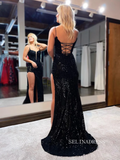 Mermaid Spaghetti Straps Red Long Prom Dresses Thigh Split Beaded Evening Dresses MLK044|Selinadress