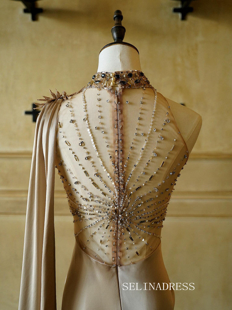 Mermaid High Neck Sparkly Beaded Long Prom Dresses Evening Dresses YY004|Selinadress