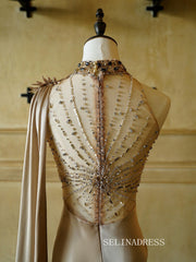 Mermaid High Neck Sparkly Beaded Long Prom Dresses Evening Dresses YY004|Selinadress